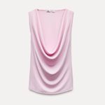 ZARA  draped top cowl ruched gathered tank flowy sleeveless pastel asymmetrical Photo 8