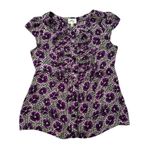 Milly  purple, black & white floral button front cap sleeve silk top size 8 Photo 11