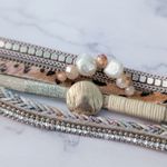 Cuff Bracelet Neutral Tones with Gold Tone & Faux Pearls Photo 6