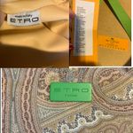 ETRO GREEN FAUX LEATHER TRIM W/TAN & GRAY COTTON PAISLEY PRINT BODY SATCHEL BAG Photo 13