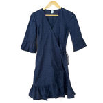 Gap Wrap Dress Eyelet Ruffle Navy Blue Size XS Photo 2