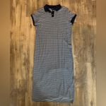 Theory Striped Jersey Polo Midi-Dress Large Navy Photo 2