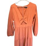Madewell Womens Orange Tiered Midi Dress With Long Sleeves & Cutout Detail By Photo 2