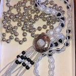 2 Vintage Silver Black & White Beaded Necklaces Tassel Photo 0