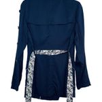 Laurie Felt Navy Fitted Belted Utility Jacket Blazer Contrast Printed Belt Sz 8 Photo 11