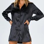 Princess Polly  90210 Satin Shirt Mini Dress In Black Photo 0