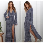 Lulus  Mandala Daydream Blue Print Maxi Dress Long Sleeve XS Photo 1
