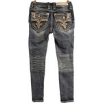 Rock Revival  Blue Distressed Embroidered Rhinestone Agata Skinny Jeans Size 25 Photo 5