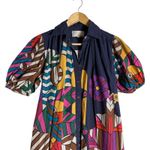 Carolina K Valerie Pleated Geometric Print Puff Sleeve Midi Kaftan Dress Size XS Blue Photo 5