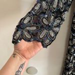 80s VINTAGE | Iridescent Black Sequined Beaded Floral V Neck Sheath Dress Large Photo 4