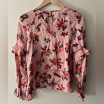 ZARA  Pink Floral Ruffle Long Sleeve Blouse Photo 2