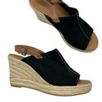 Dolcetta  Black Faux Suede Peep Toe Wedge Espadrille Sandals 8.5 Peep Toe Beachy Photo 0