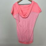 Athleta Pink Cotton Hooded Short Sleeve Swim Cover Up Striped Melon Peach large Photo 4