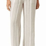 Briggs linen blend striped crochet pocket wide leg pant M Tan Size M Photo 0