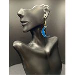 None New! Asymmetrical Mismatched Gold Tone Blue Moon Star Earrings 1 Pair Photo 2