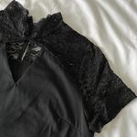 SheIn Black V-Cut Lace Insert Mock Neck T-Shirt Photo 2