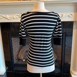 Calvin Klein  Vneck Cotton Knit Top Black White Stripe Shirt Photo 3