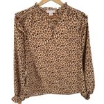 Rachel Parcell Rachel Parnell Tan Brown Leopard Print Ruffle Long Sleeve Blouse Top Extra Small Photo 2