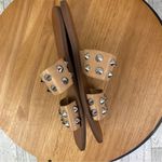 Nine West Brynli3 Studded Dual Strap Slide Sandals Tan Silver 7 Photo 3