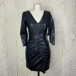 ZARA  Dress Faux Leather Ruched‎ Draped V-Neck Mini Black Size US XS Photo 5