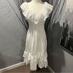 Calvin Klein 🌺 WHITE RUFFLE V-NECK MIDI DRESS SIZE 12🌺 Photo 1