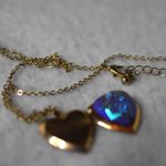 Source Unknown Cottagecore Blue/Gold Glitter Stone Heart Locket 15"Chain 3" Extension Necklace Photo 3