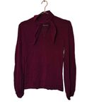 Keepsake Dark Red Knit Long Sleeves High Neckline Key Hole Front Top Size XS Photo 1