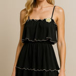 Vintage Paper Tag Black Ruffled Tiered Spaghetti Strap Dress Floral Accent Sz 10 Photo 0