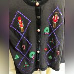 Quacker Factory Black Nutcracker Cardigan with Festive Embellishments, Medium Photo 2