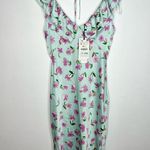 ZARA  Satin Floral Sleeveless V-Neck Ruffle Trim Side Slit Midi Dress S NWT Photo 2