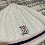 Genuine Merchandise MLB B Letter Boston Red Socks White Pink Black Chunky Cable Knit Vintage Beanie Photo 1