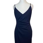 David's Bridal Navy Maxi Dress Spaghetti Strap Side Drape Formal Gown Size 6 Blue Photo 1