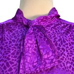 Vintage Purple Jacquard Bow Blouse Abstract Print High Neck Long Sleeve Size 14 Photo 3