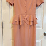 Aisize Vintage‎ Peach Peplum Dress Square Neck Short Sleeve Fitted Elegant Pink Photo 0
