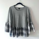 Coco + Carmen  Grey Long Sleeve Plaid Hem Blouse Photo 0