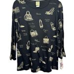 NEW Jess & Jane Black 3/4 Sleeve Cotton Fashion Shoes and Purses Top Size Small Photo 1