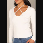 Petal and Pup Paelia White Ribbed Knit Tie Neck Top 8 Photo 2