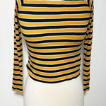 Forever 21  Women's Striped Ribbed Long‎ Sleeve Crop Top Blue Yellow Size Small Photo 0