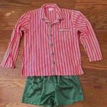 Pajamagram Pajamas Christmas Candy Cane Flannel Top Satin Shorts Size Large Red Photo 1