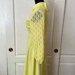 VTG 60s 70s BRIGHT YELLOW MODEST MAXI DRESS LACE SLEEVES PROM GOWN Photo 2