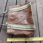 Junior Drake Distressed Leather Shoulder Bag Bronze Metallic Trim Large Purse Brown Photo 6
