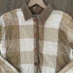 New Direction Vintage Fringed Collared Buffalo Check Chore Jacket in Khaki and Cream Medium Photo 1