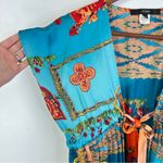 Single Mixed Print Silk Cardigan Blouse‎ Teal Size S Blue Photo 1