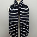 J.Crew Vest Puffer Down Feathers Full Zip Striped Pockets Lined Blue Cream Gold Photo 1