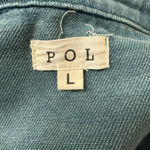 POL Frayed Denim Shacket Jacket Size L Blue Snap Front Distressed Western Style Photo 7