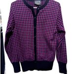 carole little  cardigan sweater Womens sz M Wool Houndstooth Burgundy Black Photo 0