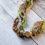 Vintage Chunky Choker Necklace Green & Bronze Tones Photo 1
