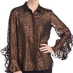 Donna Karan  Metallic Ruffle Sleeve Bronze Blouse Small NWOT Photo 0
