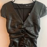 ZARA NWT  Black Faux Leather Ruched V-Neck Mini Dress XS Photo 11