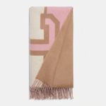 Coach  Reversible Colorblock Varsity Print Oversized Muffler Scarf Pink Tan Photo 2